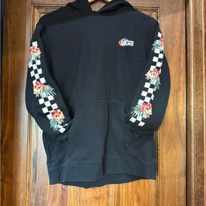 Vans Black Hoodie with Floral and Checkered Sleeves